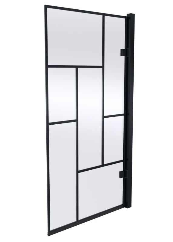 Image of Balterley Abstract Square Framed 8mm Glass Reversible Hinged Bath Screen - Black Unisex