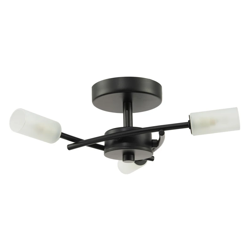 Image of Happy Homewares Contemporary Designer 3-Arm Ceiling Light Fitting with Frosted Tubular Glass Shades in Black Unisex
