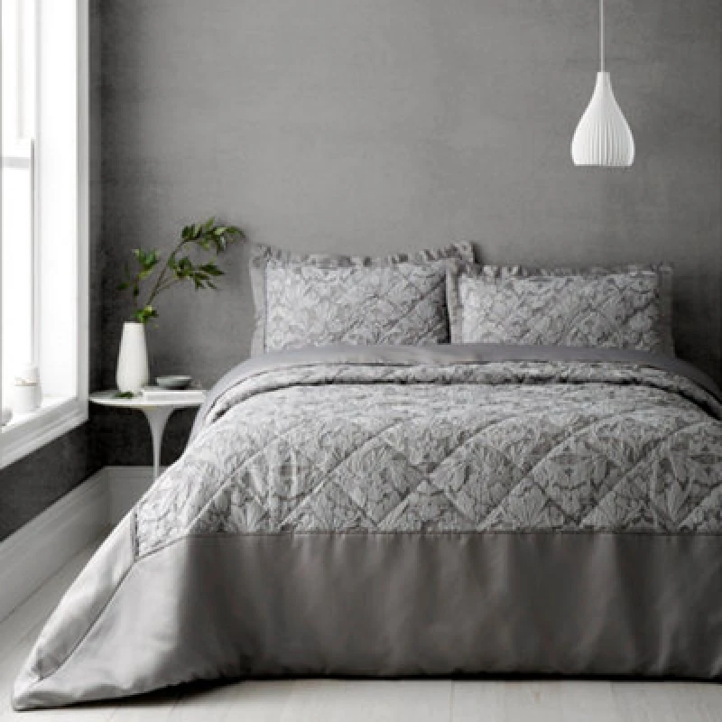 Image of Portfolio Home Blenheim Jacquard Grey Quilted Bedspread With Pillow Shams Bed Throw Set 254 X 254Cm