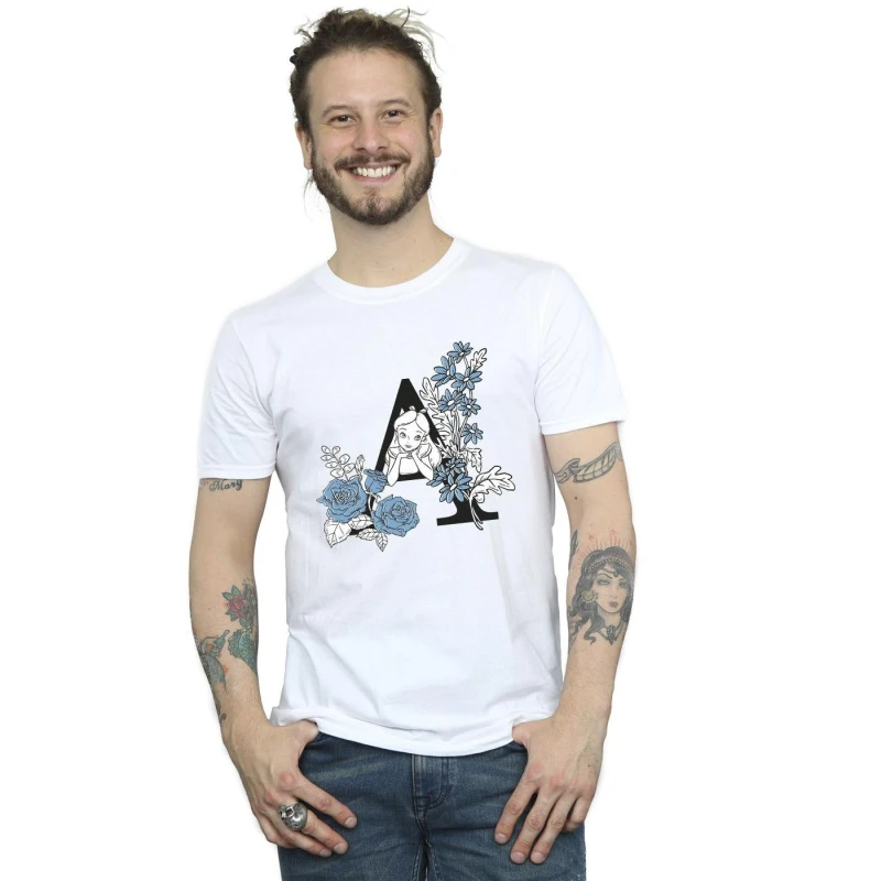 Image of Disney Men Alice In Wonderland Letter A T-Shirt in White Size: Small White S Male 5063283642331