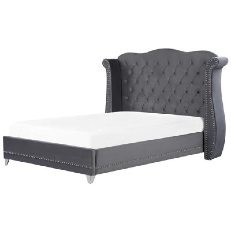 Image of Beliani Bed Velvet Ayette 180 X 200 Cm (Eu Super King) Grey