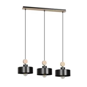 Image of Tuniso Black Bar Pendant Ceiling Light 3x E27