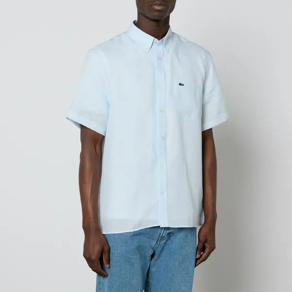 Image of Lacoste Short Sleeved Linen Shirt - S Blue Shirts male CH5699-T01 S