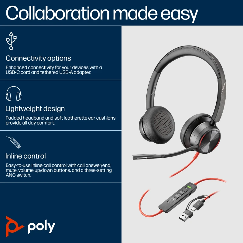 Image of HP Poly Poly Blackwire 8225 USB-C Headset