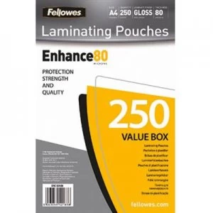 Image of Fellowes Laminate sheet A4 80 micron glossy 250 pcs
