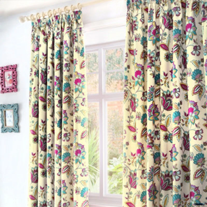Image of Dreams & Drapes 'Marinelli' Pair of Pencil Pleat Curtains With Tie-Backs Teal