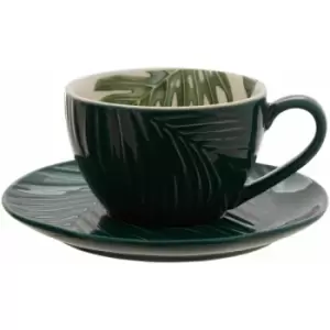 image of Bali Dark Green Cup and Saucer - Premier Housewares