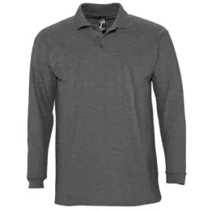 Image of SOLS Mens Winter II Long Sleeve Pique Cotton Polo Shirt (XXL) (Charcoal Marl)