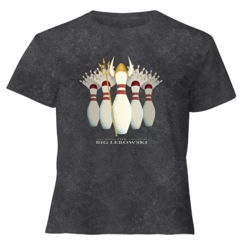 Image of The Big Lebowski Pin Girls - Womens Cropped T-Shirt - Black Acid Wash - XL - Black Acid Wash