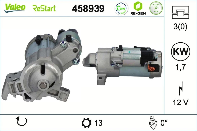 Image of VALEO 458939 Starter motor VALEO RE-GEN REMANUFACTURED STOP&START 1,7kW, 12V, Number of Teeth: 13 Starter (2)
