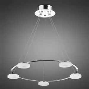 image of Nimbus pendant lamp, 5 bulbs, 25W led, 3000K, 2200lm, polished chrome/frosted acrylic