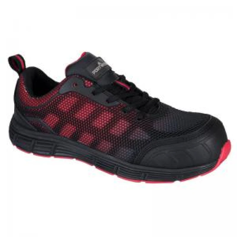 Image of Portwest Compositelite Ogwen Low Cut Safety Trainers FT35BKD42 Colour: Black / Red