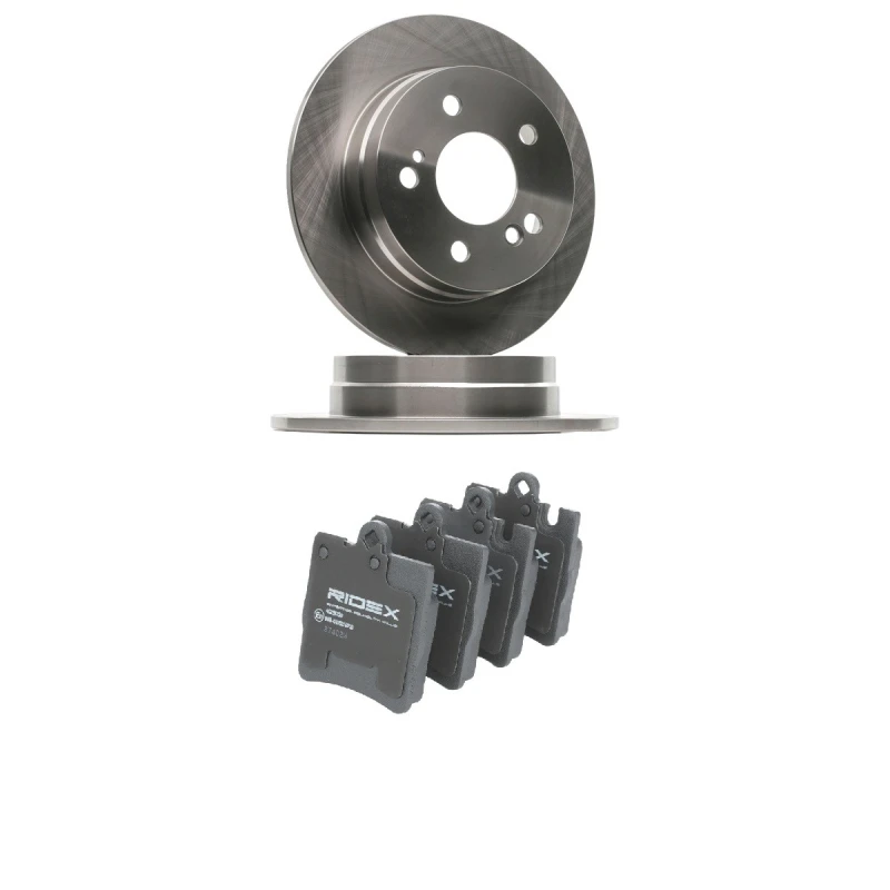 Image of RIDEX 3405B2228 Brake disc and pads set Rear Axle, Brake Disc Type: Solid, excl. wear warning contact Brake Set,disc brakes (3405)