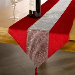 image of Panache Home Eclat Diamante Faux Velvet Table Runner, Wine, 13 x 90 Inch