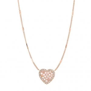 Image of Fossil Ladies Rose Gold Tone Mother Of Pearl Heart Pendant