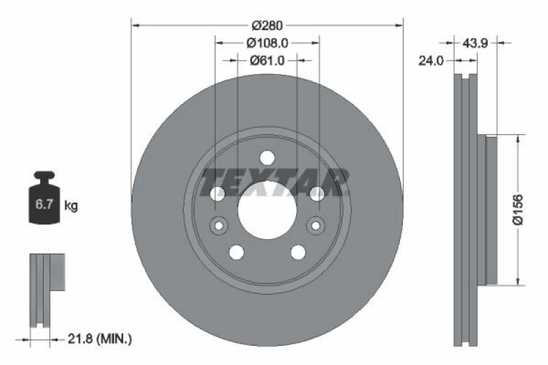 Image of Brake disc TEXTAR 92202403