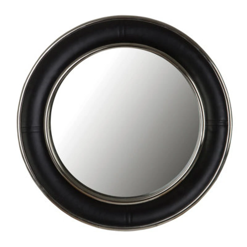 Image of Orsina Black Genuine Leather Wide Rim Wall Mirror