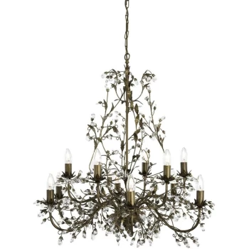 image of Searchlight Almandite - 12 Light Multi Arm Ceiling Pendant Brown gold with Crystals Floral Leaves Design, E14