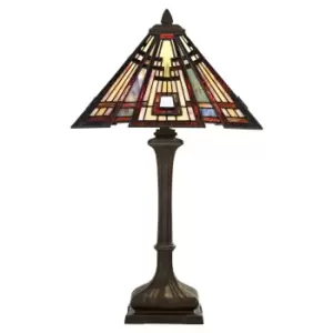 Image of 2 Bulb Table Lamp Tiffany Style Coloured Glass Valiant Bronze Base LED E27 60W