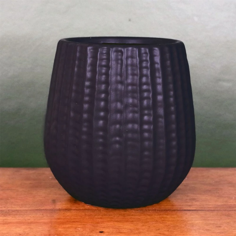 Image of Leaf Black Ceramic Planter Plant Pot Botanik Black