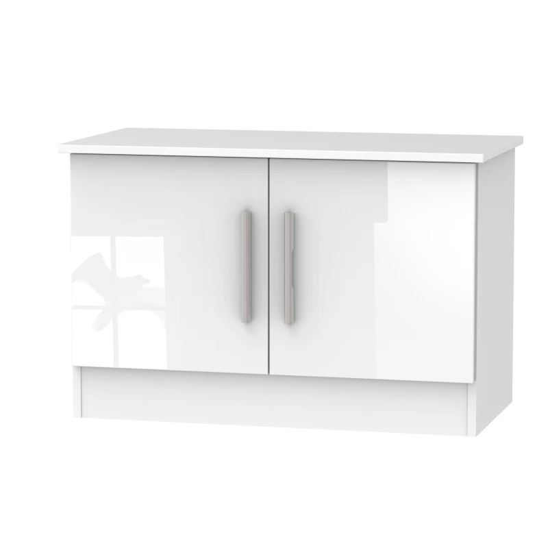 Image of Trent Compact 2 Door TV & Media Unit In White Gloss (Ready Assembled)