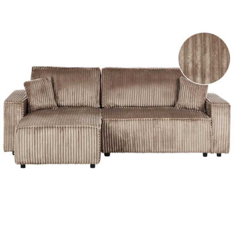 Image of Beliani Corner Sofa Bed 3 Seater Abacka Corduroy Light Brown With Storage Right Hand