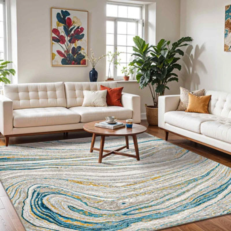 Image of Livabliss Abstract Modern Marble Dark Teal/beige Glendy Area Rug 120 X 170 Cm - Easy Care, Non Shedding, Ideal For Living Room & Bedroom