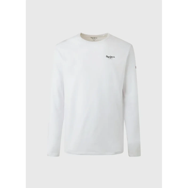 Image of Pepe Jeans Original Stretch T-Shirt with Long Sleeves White Cotton XXL