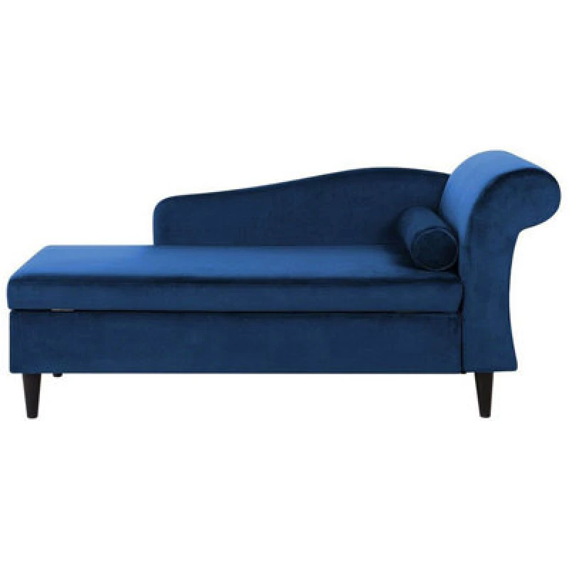 Image of Beliani Right-Hand Chaise Lounge Luiro Velvet Navy Blue With Storage