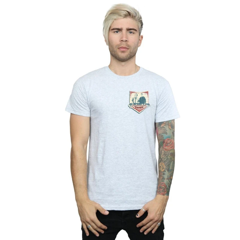 Image of Supernatural Supernatural Men Winchester Breast Print T-Shirt in Grey Size: Small Grey S Male 5057972339343