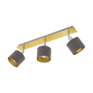 Image of Flush Ceiling Light Brushed Brass Satin Nickel Shade Cappuccino Fabric E14 3x7W