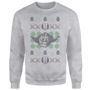 Image of Star Wars Yoda Face Knit Grey Christmas Sweatshirt - XXL - Grey