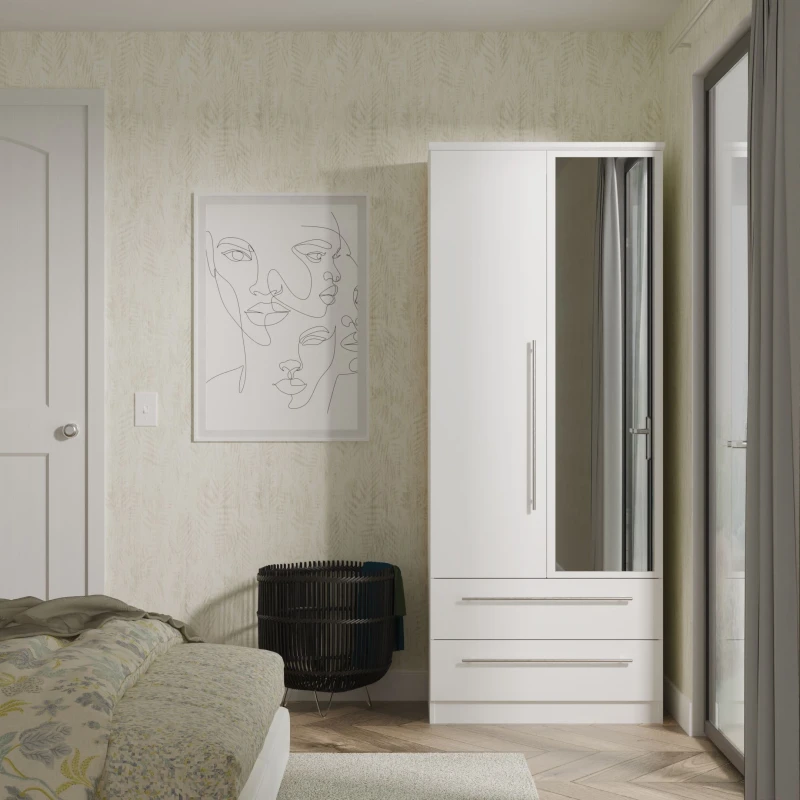 Image of Ready Assembled 2 U Carlton 2 Door 2 Drawer Mirrored Robe (Ready Assembled) in White Size: Large White Unisex Large