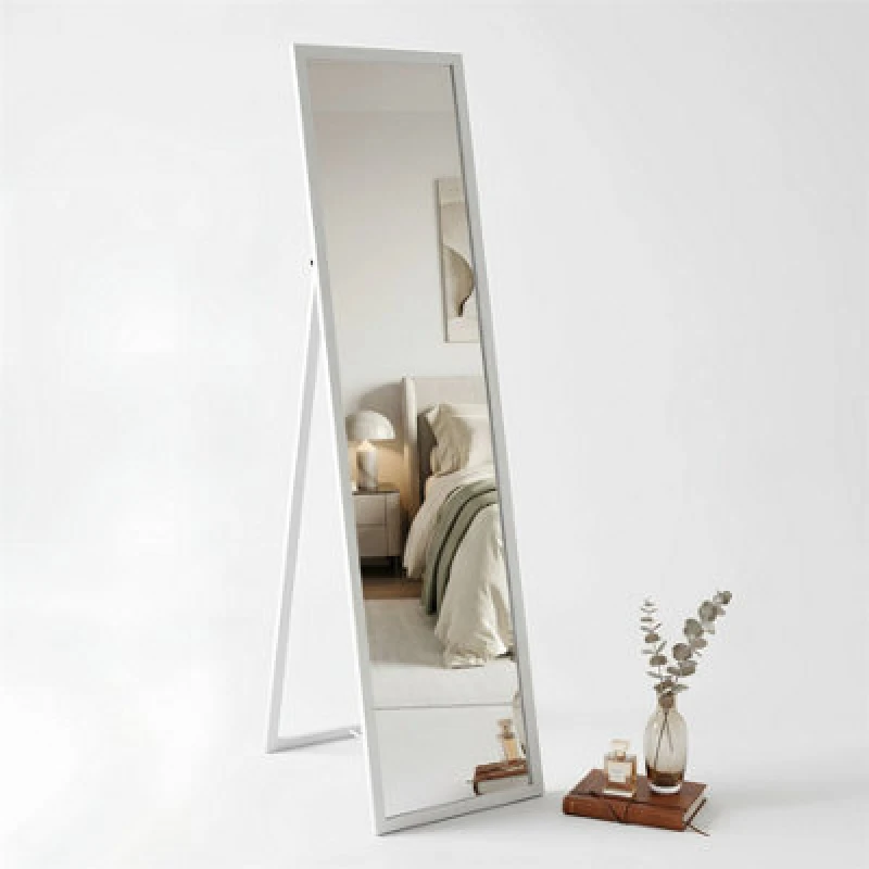Image of Harbour Housewares Square Full-Length Mirror - 137Cm X 35.5Cm - White - Large Tall Freestanding Mirror For Bedrooms & Hallways