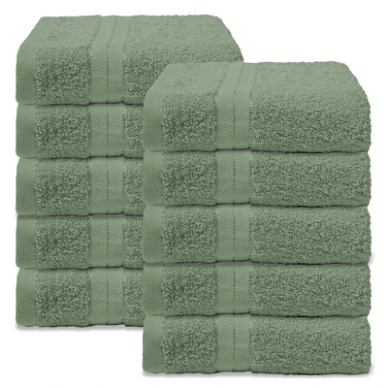 Image of OHS OHS 10 Pack of 100% Cotton Bathroom Hand Towel in Green Green Hand Towel Unisex 5027434229505