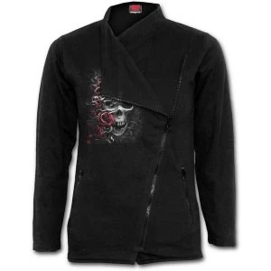 image of Skulls N' Roses Womens Medium Slant Zip Biker Jacket - Black