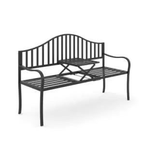 image of Outsunny Outdoor 2 Seater Garden Bench Middle Table Deluxe Metal Frame