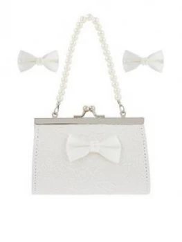 image of Monsoon Girls Lara Lace Bow Mini Bag And Clips Set - Ivory