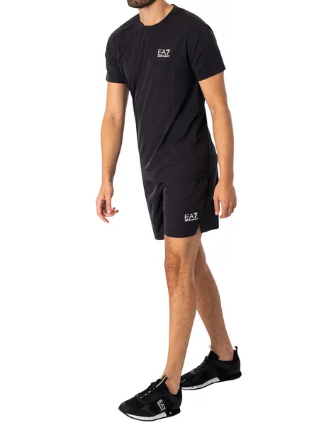 Image of EA7 Logo Ventus Shorts and T-Shirt Set Black/White XXL