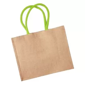 Image of Westford Mill Classic Jute Shopper Bag (21 Litres) (One Size) (Natural/Lime)