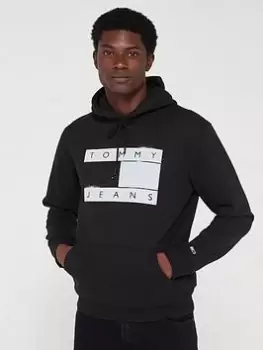 Image of Tommy Jeans Regular Flag Spray Hoodie - Black, Size L, Men