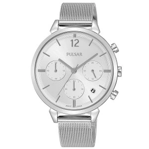 image of Pulsar PT3943X1 Ladies Stainless Steel Chronongraph On Silver Mesh Bracelet 50M Watch