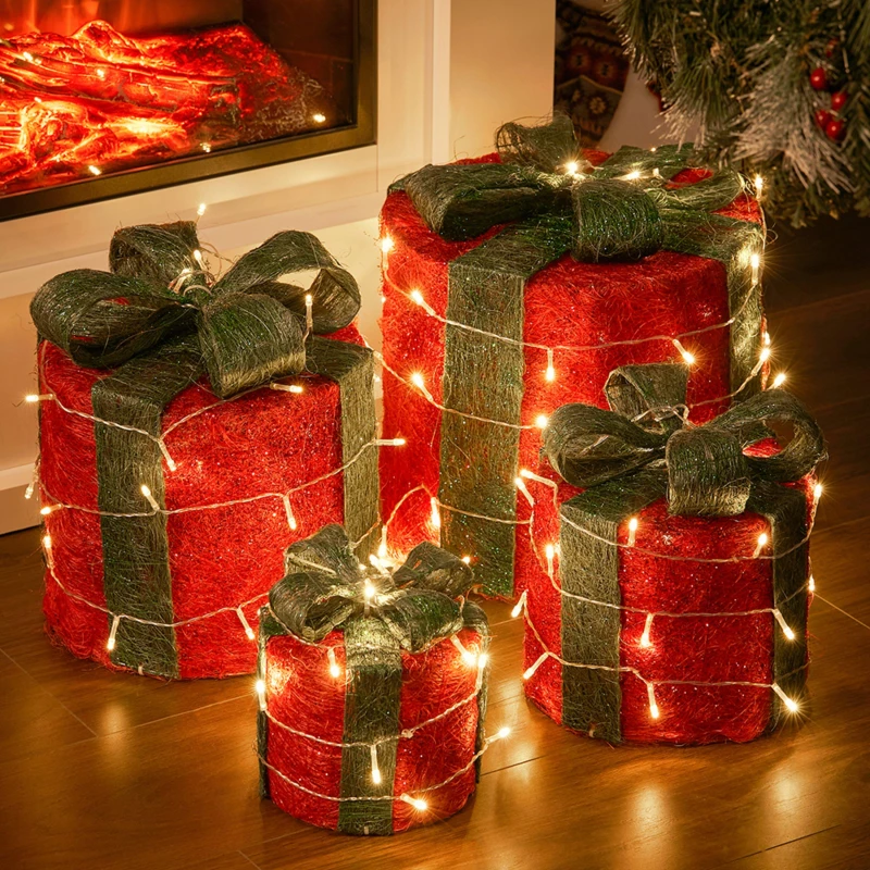 Image of LIFE IDEAS 4Pcs Christmas Gift Box Redgreen unisex One size