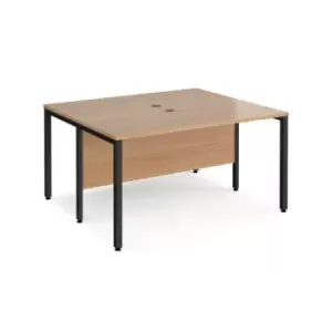 image of Office Desk 2 Person Rectangular Desk 1400mm Beech Tops With Black Frames 1200mm Depth Maestro 25