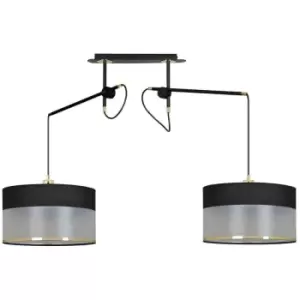 Image of Emibig Monolit Black Pendant Ceiling Light with Black, Gold Fabric Shades, 2x E-27