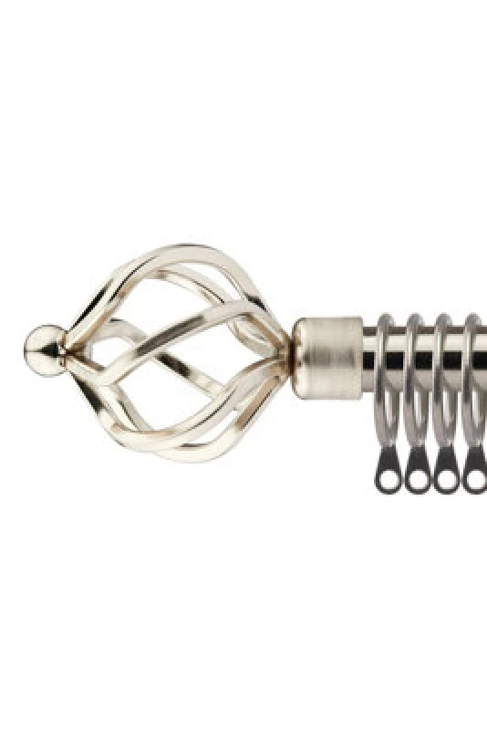 Image of 16-19mm Cage Extendable Metal Curtain Pole Set Brushed Silver 120-210Cm