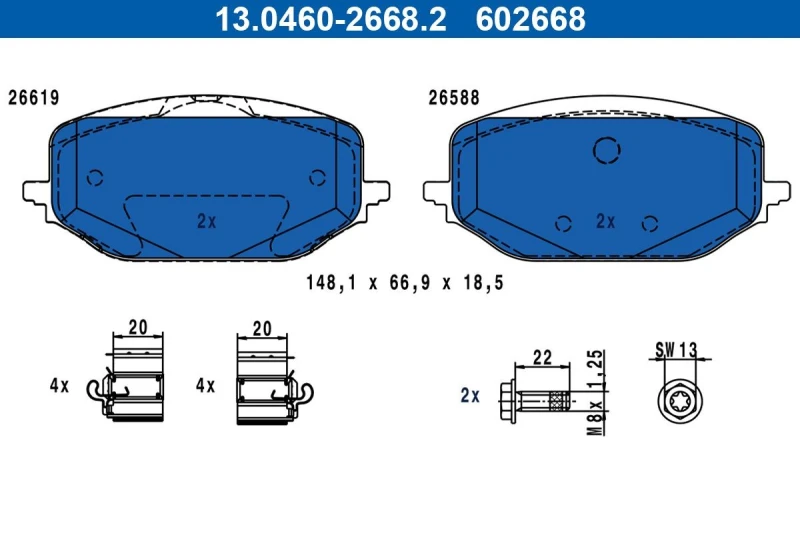 Image of Brake pad set ATE 13.0460-2668.2