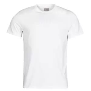 image of Guess ES SS PIMA EMB LOGO CREW mens T shirt in White. Sizes available:XXL,S,M,L,XL,XS