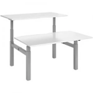 Image of Elev8² Rectangular Sit Stand Back to Back Desk with White Melamine Top and Silver Frame 4 Legs Touch 1400 x 1650 x 675 - 1300 mm