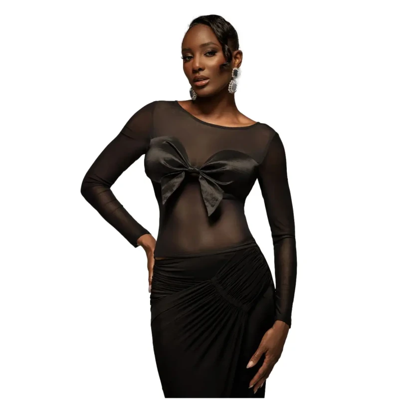 Image of Goddiva Fitted Dress with Bow Tie Women Goddiva Taffeta Noir Female 38